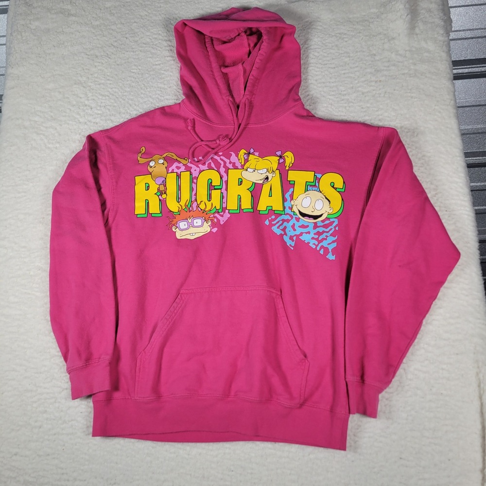 Nickelodeon Rugrats Hoodie Womens Medium Pink Graphic Print 90s Cartoon Pullover